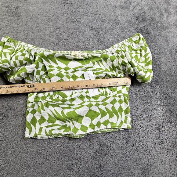 LA Hearts PacSun Green White Smocked Puff Sleeve Crop Top Small NWT Beach Boho - Picture 6 of 7